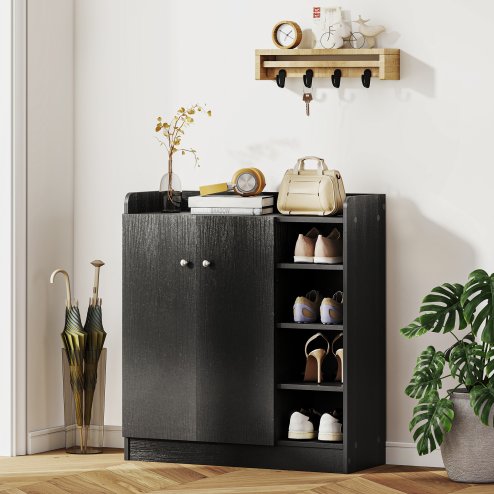 HOMCOM Shoe Storage Cabinet Two Doors w/ Adjustable 4 Shelves Cupboard Footwear Rack Stand Organiser Hallway 