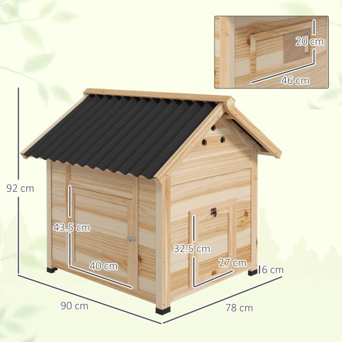 PawHut Wooden Duck House, Raised Poultry Coop with Double Doors, Openable Roof, Ventilation Holes, Removable Base, Natural Wood Finish