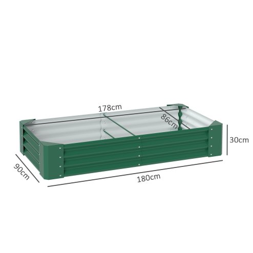 Outsunny Galvanised Raised Garden Bed, 180 x 90 x 30cm Raised Bed with Reinforcing Bars, Outdoor Raised Planter with Open Bottom for Vegetables, Flowers, Herbs, Green