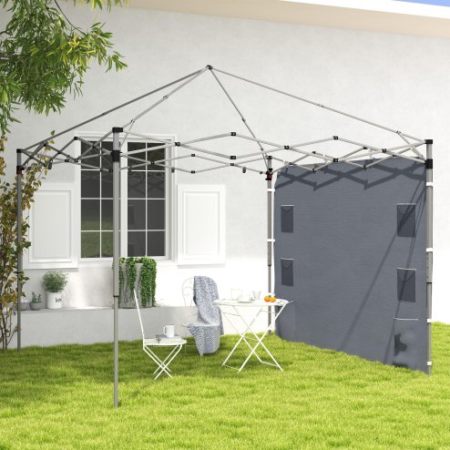 Outsunny Gazebo Side Panel, Canopy Sidewall Panel with 4 Mesh Bags and 2 Storage Pockets for 3 x 3 m Straight Leg Pop Up Gazebos, 1 Pack Sidewall Only, Grey