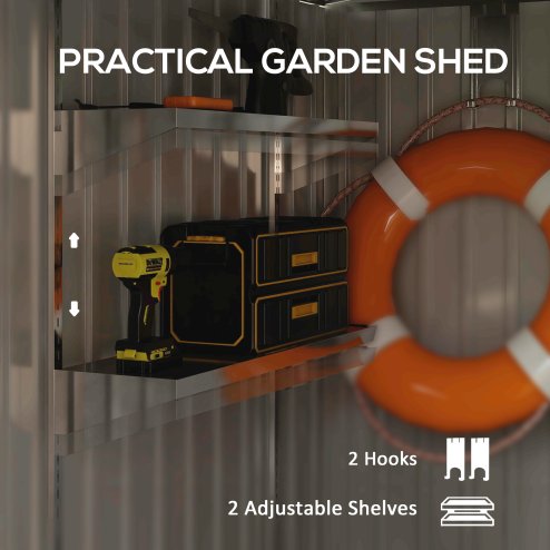 Outsunny 7 x 5FT Galvanised Metal Garden Shed with Foundation, Lean to Shed, Tool Storage House with Sliding Doors, 2 Vents, Adjustable Shelves and Hooks, White