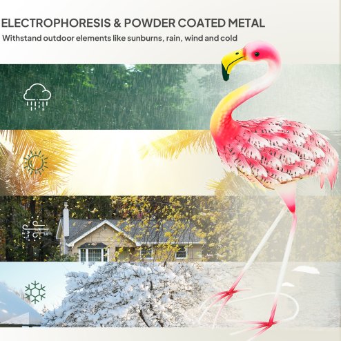 Outsunny Flamingo Garden Statue Ornament, Metal Bird Art Outdoor Statue, Standing Garden Sculpture Gift with Ground Stakes for Pond Landscape Decoration, Pink