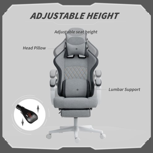 HOMCOM Ergonomic High Back Gaming Chair for Adults, Printed Velvet Computer Recliner Chair with Footrest, Lumbar Support, Adjustable Height and 360 Swivel Seat for Office or Gaming, Grey