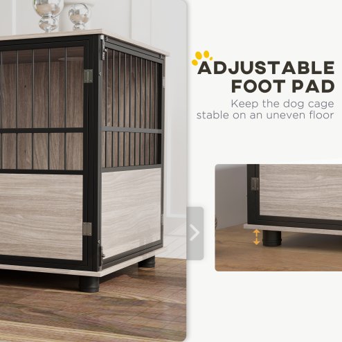 PawHut Dog Crate Furniture, Dog Cage End Table Indoor with 3 Doors, Furniture Style Dog Crate with Soft Washable Cushion, for Large Dogs, 100L x 60W x 68Hcm