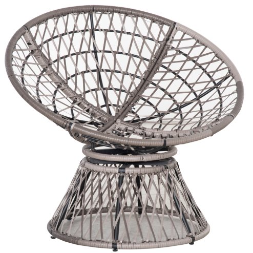 Outsunny 360 Swivel Rattan Papasan Moon Bowl Chair Round Lounge Garden Wicker Basket Seat with Padded Cushion Oversized for Outdoor Indoor, Grey