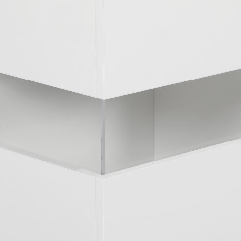 HOMCOM LED Sideboard for Living Room, High Gloss 2-Door Storage Cabinet with 4 Drawers and Remote Control, White