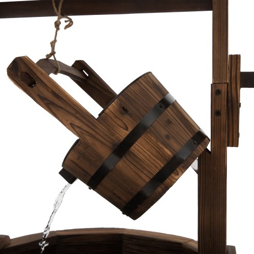 Outsunny Wooden Garden Wishing Well Fountain Barrel Waterfall Rustic Wood with Pump Garden D??cor Ornament