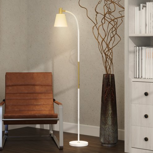HOMCOM Floor Lamp for Living Room, Spotlight Reading Standing Lamp with Adjustable Height, Rocker on/off Switch, Indoor Task Lighting for Bedroom, Office,  White (Bulb not Included)