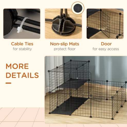PawHut Pet Playpen w/ Door Customisable Fence for Guinea Pigs Chinchillas Hedgehogs - Black