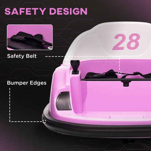 AIYAPLAY Kids Bumper Car, 360 Rotation 12V Waltz Car, Battery Powered Ride-On Toy with Remote Control, Dual Joystick, Music, USB, LED Lights, Horn, for Ages 1.5-5 Years, Pink