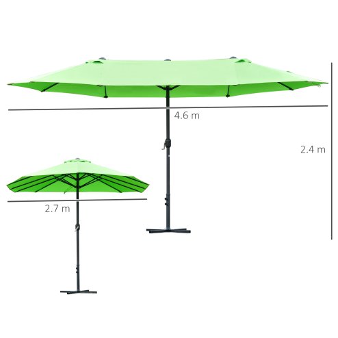 Outsunny 4.6m Garden Parasol Double-Sided Sun Umbrella Patio Market Shelter Canopy Shade Outdoor with Cross Base - Green
