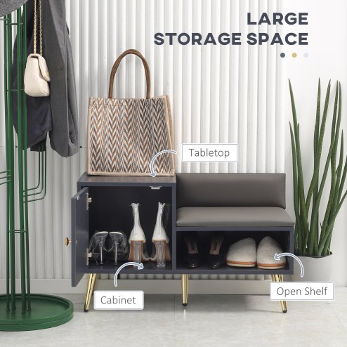 HOMCOM Shoe Bench with Storage, Shoe Cabinet with Seating Cushion, Open Compartment and Table Top for Entryway, Hallway