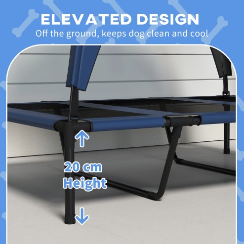 PawHut Cooling Raised Dog Bed, Elevated Pet Bed with Breathable Mesh, UV Protection Canopy, Foot Pads, for Indoor Outdoor, Large Dogs, 106 x 76 x 94cm - Dark Blue