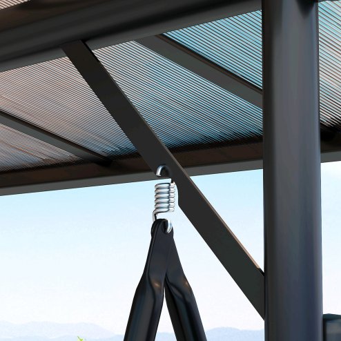 Outsunny 3 Seater Garden Swing Seat Bed with UPF30+ Adjustable Canopy, Convertible Swing Chair with Cushion, Outdoor Hammock Bench with Cup Trays for Balcony Patio, Black