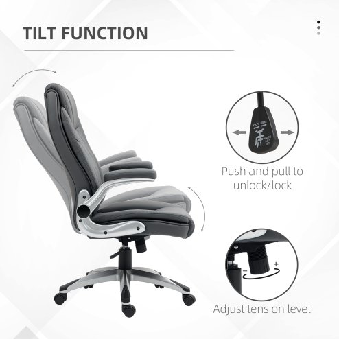 Vinsetto Executive Office Chair with Arms, PU Leather Ergonomic Office Chair with Tilt Function and Adjustable Height, Swivel Rolling for Home Office Working, Dark Grey