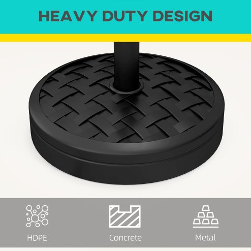 Outsunny 18kg Concrete Parasol Base with Rattan Effect, Heavy Duty Round Umbrella Stand, 45cm Dia. Patio Market Table Garden Parasol Stand for 38mm, 48mm Poles, Black