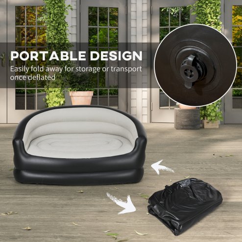 Outsunny 2 Person Inflatable Sofa Couch, Inflatable Chair with Soft Plush Fabric, for Camping, Gaming, Reading and Movie Watching, Grey