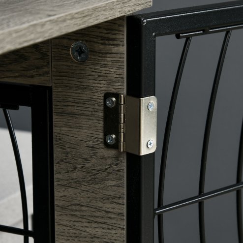 PawHut Dog Crate Furniture, Dog Cage End Table with Large Top, Soft Washable Cushion, Lockable Front Door, Wire Mesh Ventilation, Indoor Pet Crate for Medium Sized, 80 x 56 x 63cm - Grey wood effect