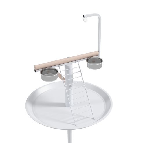 PawHut Bird Table, Bird Feeding Station with Wheels, Perches, Stainless Steel Feed Bowls, Round Tray for Indoor - White