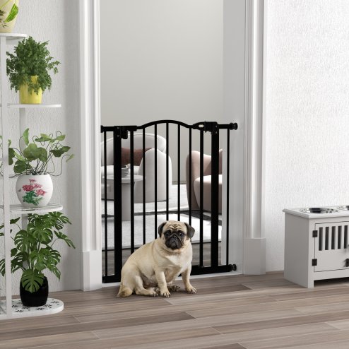 PawHut Pressure Fit Dog Stair Gate No Drilling Safety Gate Auto Close for Doorways, Hallways, 74-80cm Adjustable, 78cm Tall, Black