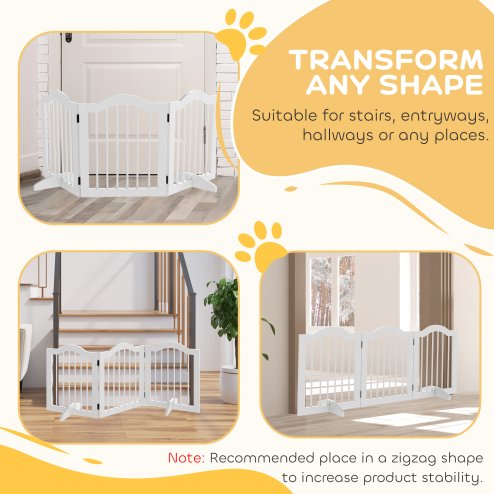 PawHut Freestanding Pet Gate Wooden Dog Gate with Support Feet Foldable Pet Fence Safety Barrier for the House Doorway Stairs White