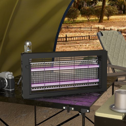 HOMCOM Powerful Fly Zapper with Infrared Light, Hanging/ Freestanding 8W Insect Mosquito Bug Zapper, Fly Killer for Indoor Use, Black