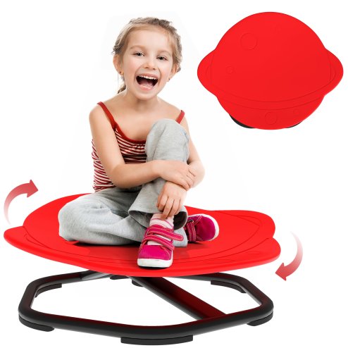 AIYAPLAY Sensory Spinning Chair for Kids, Planet-Shaped Swivel Chair for Balance and Coordination Training, Multi-Position Spinning Seat with Non-Slip Base, Red