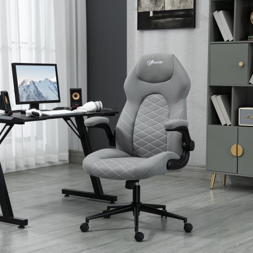 Vinsetto Gaming Chair, Office Desk Chair, Comfy Computer Chair with Adjustable Arms and Rolling Wheels for Home Work Study, Light Grey