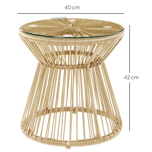 Outsunny Outdoor Coffee Table, Round PE Rattan Side Table with Tempered Glass Table Top, Hollow Drum Design for Garden, Balcony, Patio, Natural