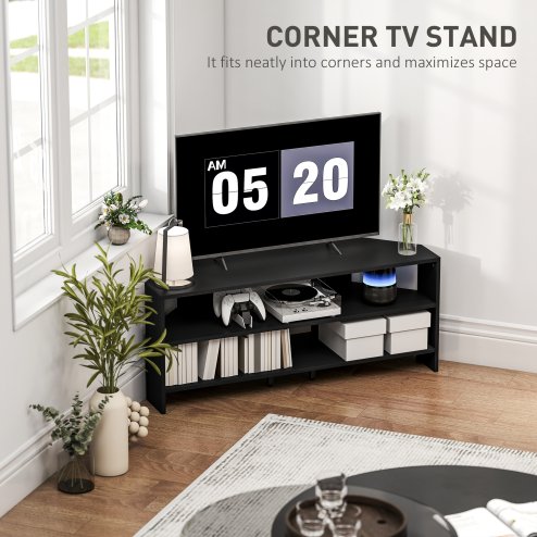 HOMCOM Corner TV Stand for 47 Inch Television, Modern TV Unit with 2 Open Shelves for Living Room, Bedroom, Black