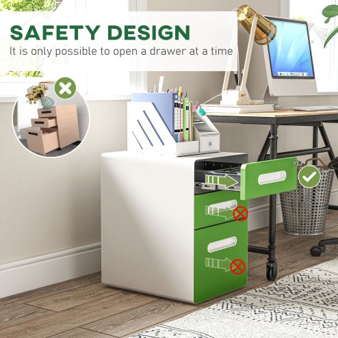 Vinsetto Lockable File Cabinet with 3 Drawers, Vertical Office Drawer for A4, Letter, Legal Size, Anti-tilt Design, Pre-Assembled Body, Green
