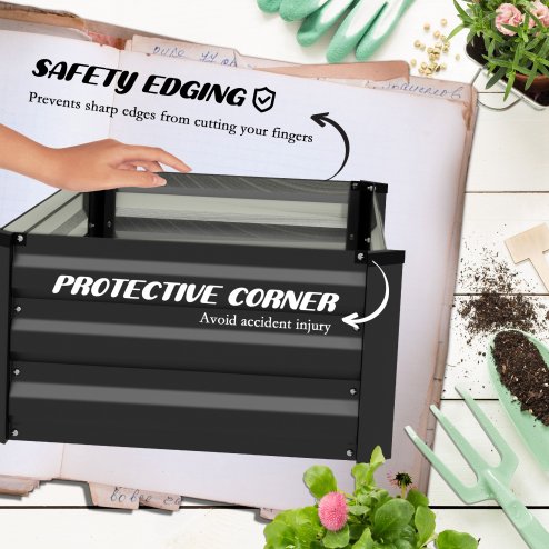 Outsunny Set of 2 Raised Garden Bed, Outdoor Planter Box with Galvanised Steel Frame for Growing Vegetables, Flowers and Herbs, 100 x 60 x 30cm, Grey