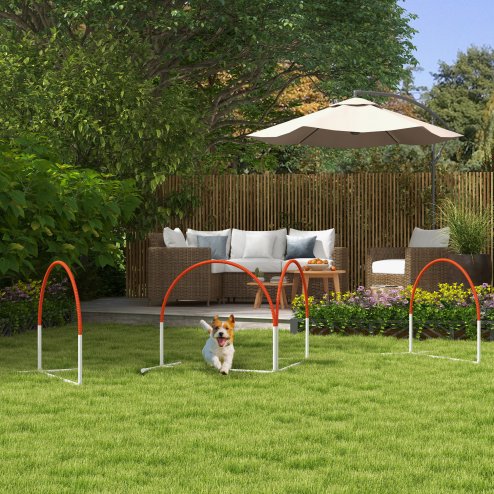 PawHut Dog Agility Equipment Set, Dog Agility Training Equipment for Dogs with Oxford Carry Bag, 4 PCS Weave Poles, Dog Obstacle Course, Pet Outdoor Games, Orange