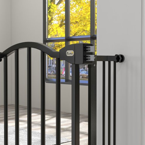 PawHut Pressure Fit Dog Stair Gate No Drilling Safety Gate Auto Close for Doorways, Hallways, 74-100cm Adjustable, 78cm Tall, Black