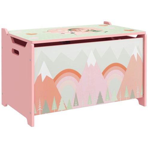 ZONEKIZ Toy Box, Kids Toy Chest with Lid, Safety Hinge, Cute Design - Pink