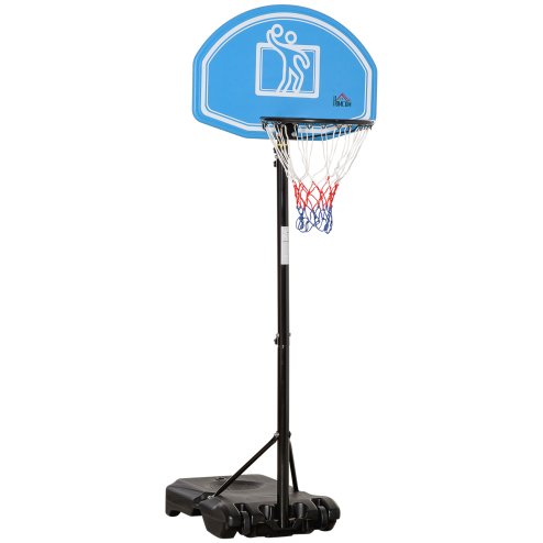 HOMCOM Basketball Hoop and Stand with PE Backboard and Weight Base Height Adjustable 1.6-2.1m Portable on Wheels, Blue