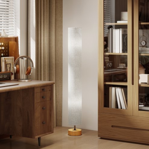 HOMCOM LED Floor Lamp for Living Room, 120cm Modern Standing Lamp with 3000K/4500K/6500K Colour Temperatures, Linen Shade and Wooden Base, Grey