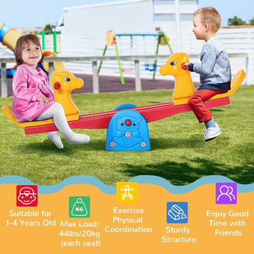 HOMCOM Seesaw for Children, Teeter Totter with Easy-Grip Handles for 1-4 Years, Indoor Outdoor Playground Equipment with 2 Seats, Multicolour