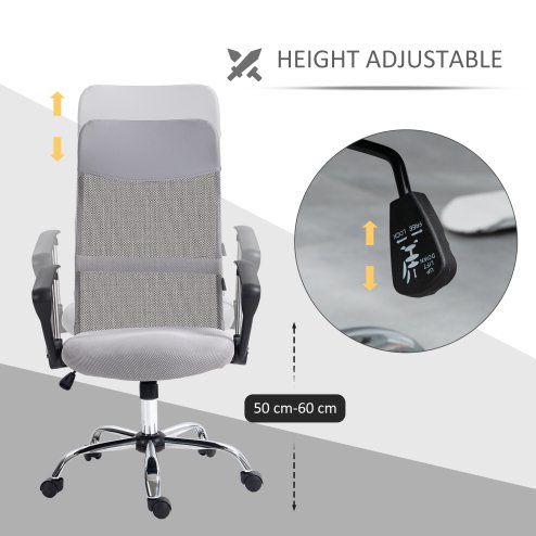HOMCOM Mesh Office Chair, High Back Computer Desk Chair, Swivel Chair with Height Adjustable, for Home, Light Grey