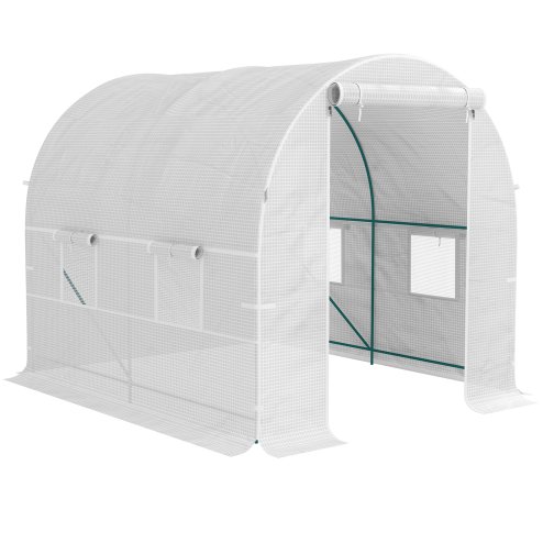 Outsunny Reinforced Walk In Polytunnel Greenhouse with Roll Up Door, Galvanised Steel Frame and Zipped Door Windows (2 x 2.5m), White
