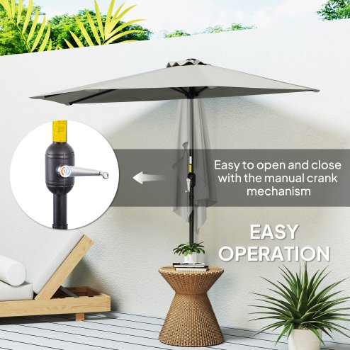 Outsunny 2.7m Garden Half Parasol, Outdoor Balcony Umbrella with 5 Steel Ribs, Patio Sun Shade, Light Grey