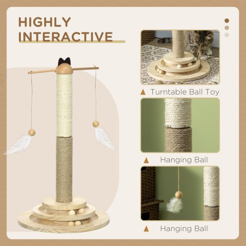 PawHut Cat Scratching Post Cat Tree, Kitty Activity Centre w/ Turntable Interactive Toy Ball, Cat Tower w/ Jute and Sisal