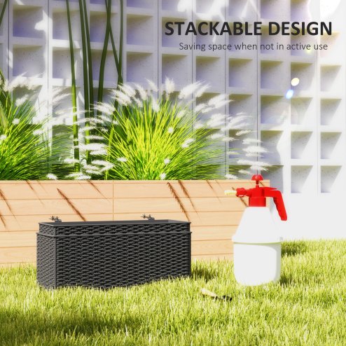 Outsunny Set of 2 Hanging Flower Boxes, 50 cm Long, Rattan Look Flower Pot with Drainage Holes and Hooks, Railing Box for Fence Balcony Garden