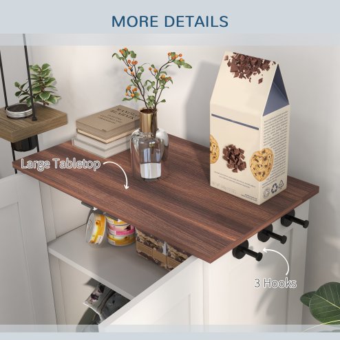 PawHut Pet Feeding Station with Storage, Dog Feeding Station with Raised Dog Bowls, Adjustable Panel, Hooks, Pet Food Storage Cabinet, White