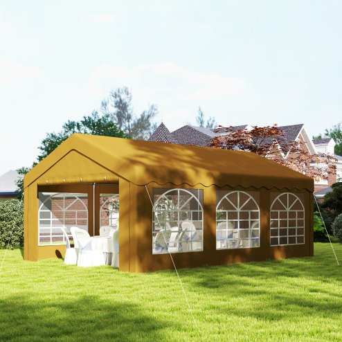 Outsunny 6m x 4m Marquee Party Tent, Heavy Duty Wedding Canopy with Sidewalls, Doors, Windows, Galvanised Garden Gazebo for Parties Events, Yellow