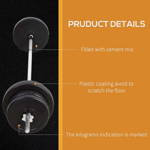 HOMCOM 65kg Adjustable Barbell Weights Set, 2-in-1 Dumbbells and Barbell Set with Knurled Bar, Free Weights Training Equipment, for Home Gym, Exercise