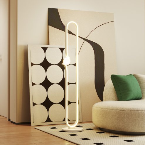 HOMCOM LED Floor Lamp, Dimmable Floor Standing Lamp with Glass Night Light, Foot Switch for Living Room, Bedroom, Office, White