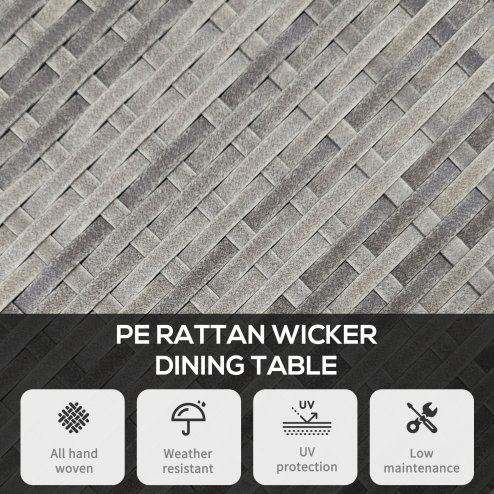 Outsunny 70 cm Outdoor Dining Table, PE Rattan Patio Table with Wood-plastic Composite Top for Balcony, Garden, Grey