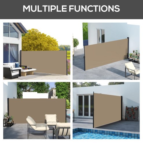Outsunny Retractable Side Awning, Garden Privacy Screen Divider, Full Cassette Wind Breaker for Hot Tub, Balcony, Terrace, Pool, 400 x 180cm, Khaki