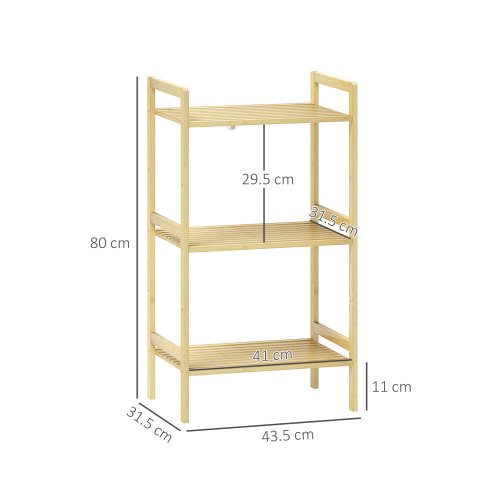HOMCOM 3-Tier Bamboo Bathroom Storage Shelf, Freestanding Shelving Unit with Adjustable Rack for Kitchen Bathroom Living Room